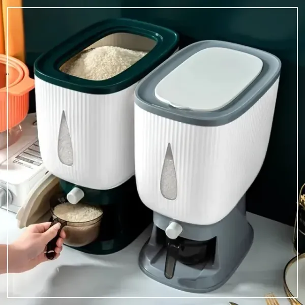🌺☘️Mega Rice Stash Keeper: 22.05LB with Snap-Back Lid, Peek-a-Boo Window, Anti-Moisture Magic for Your Kitchen!